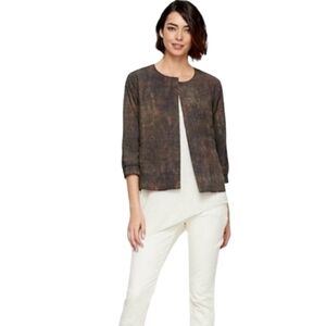 Eileen Fisher Brown Silk Bomber Style Open Front Jacket Size XL Pockets Classy